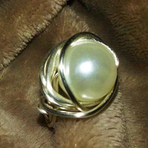 Faux Pearl Wire Wrapped Statement Ring
